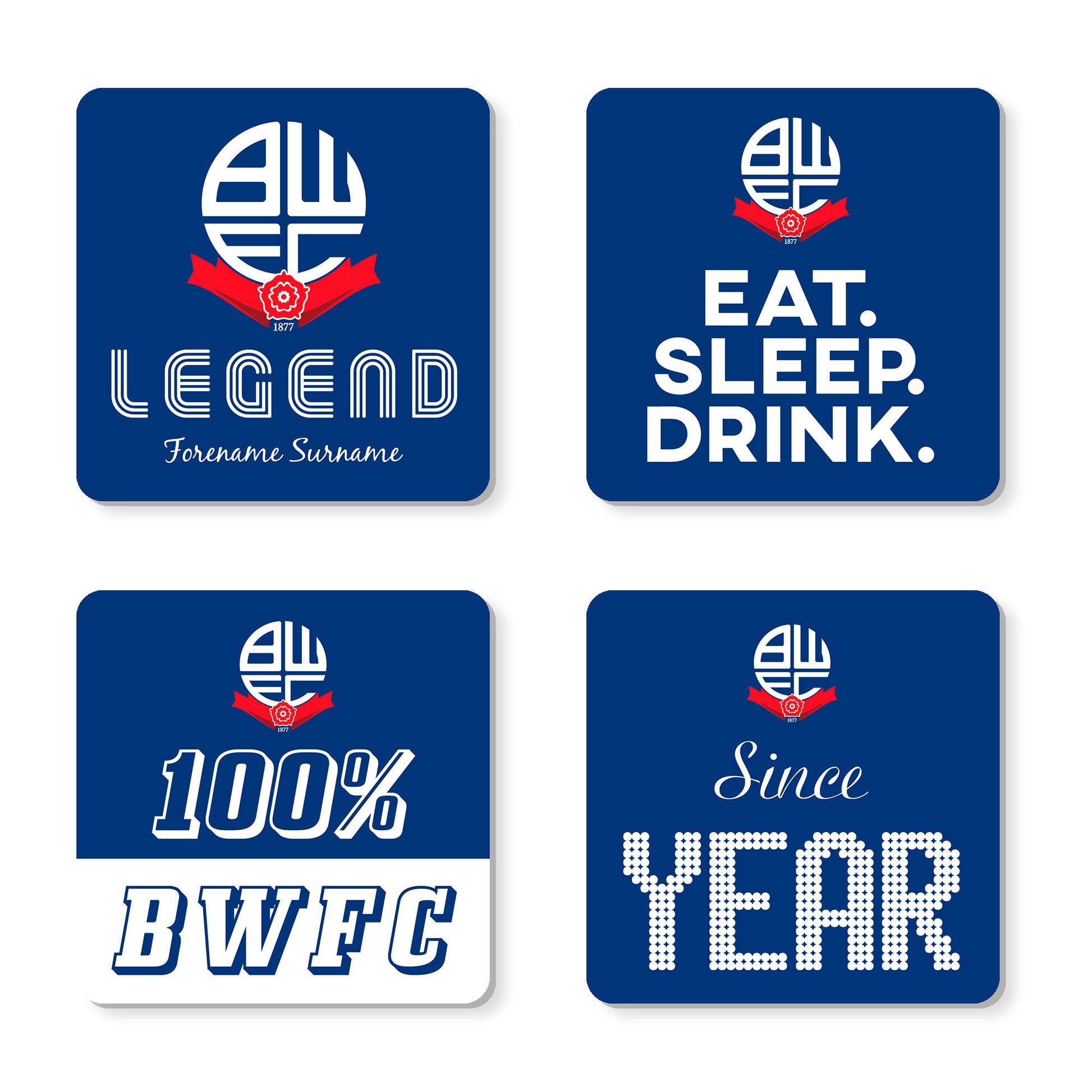 Personalised Bolton Wanderers FC Coasters (x4)