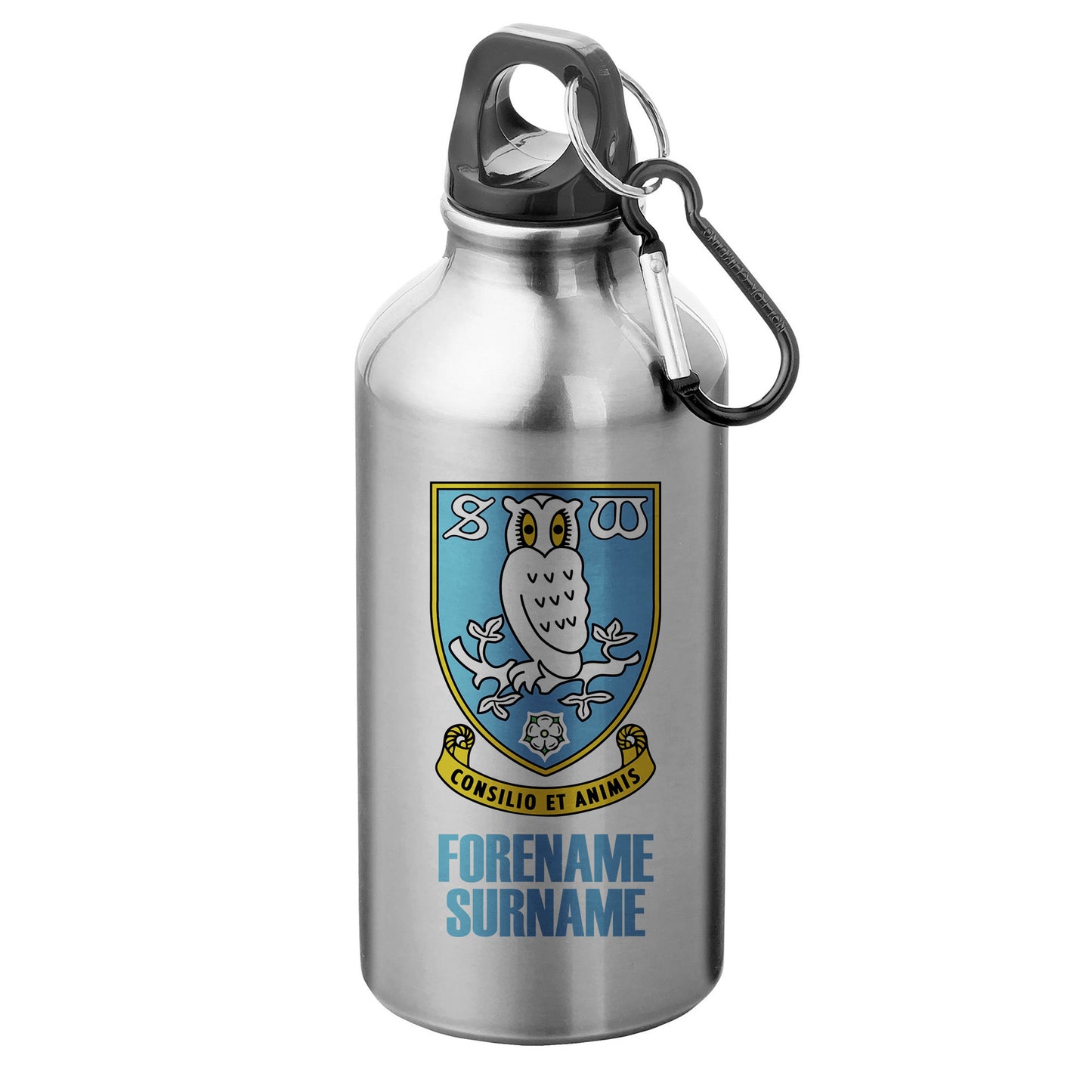 Sheffield Wednesday FC Bold Crest Silver Sport Bottle with Carabiner