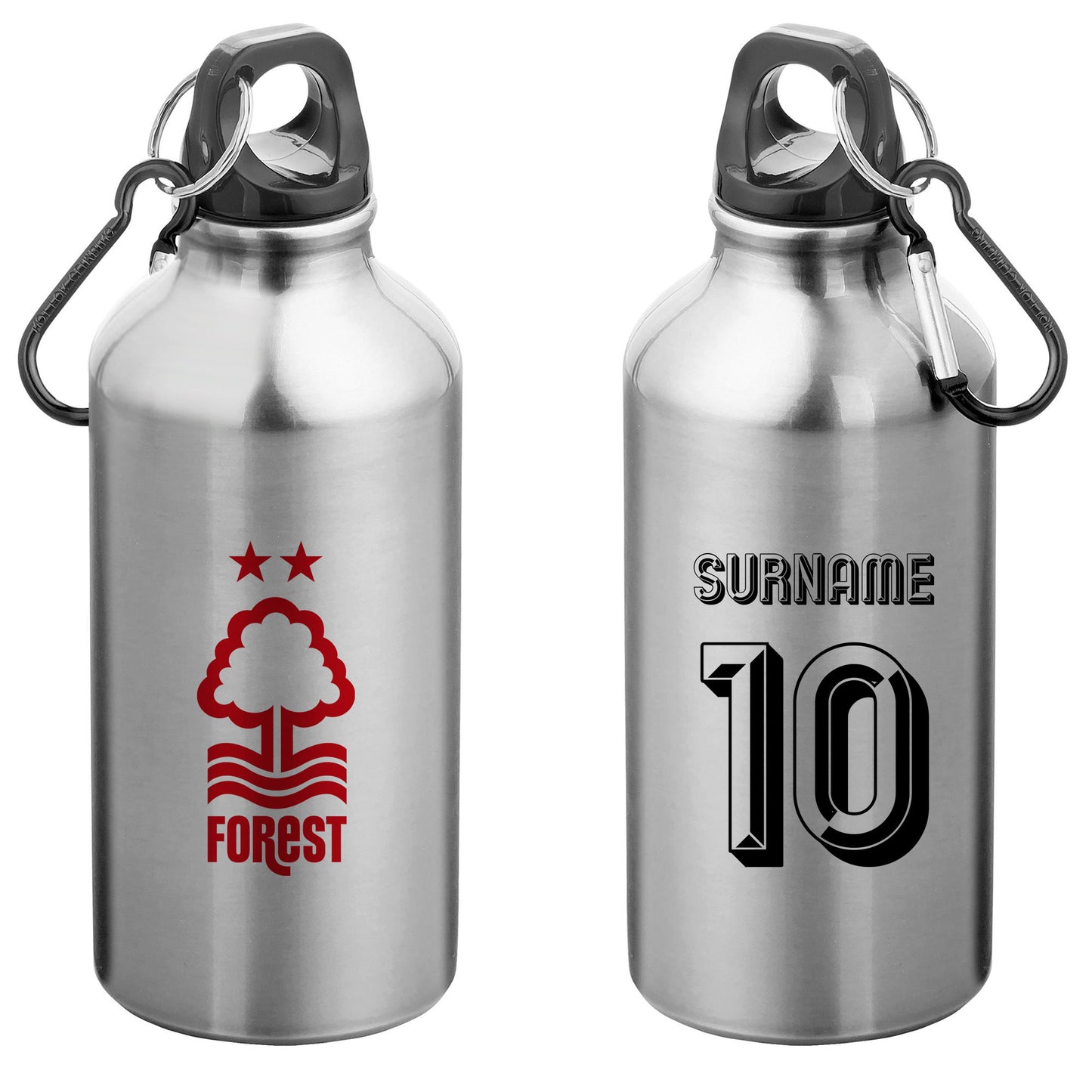 Nottingham Forest FC Retro Shirt Silver Sport Bottle with Carabiner