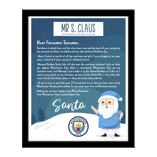 Machester City FC Letter from Santa Framed