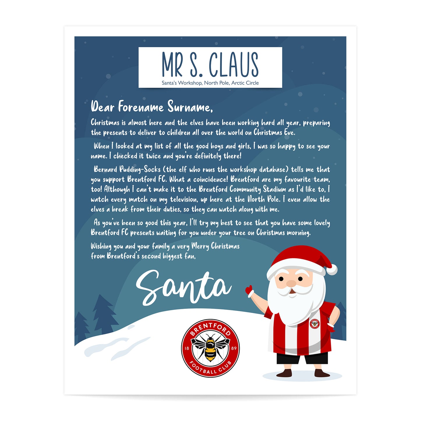 Brentford FC Personalised Letter from Santa