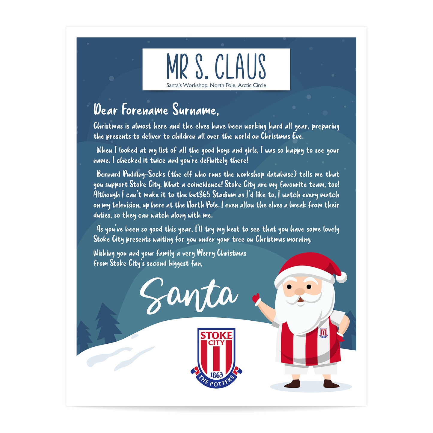 Stoke City FC Personalised Letter from Santa