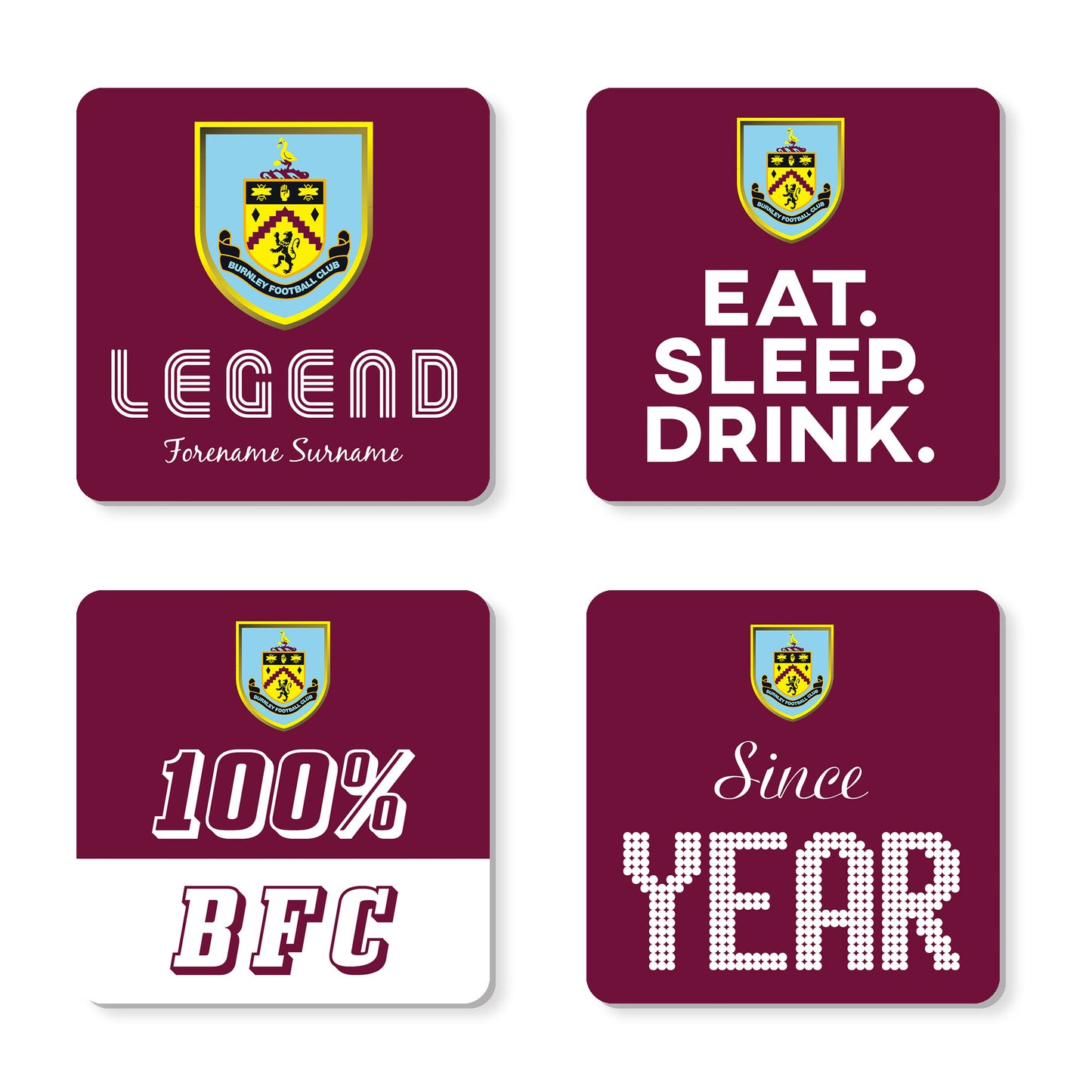 Personalised Burnley FC Coasters (x4)