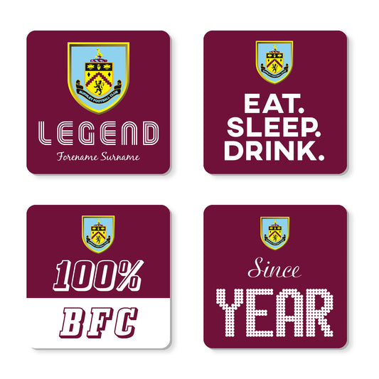 Personalised Burnley FC Coasters (x4)