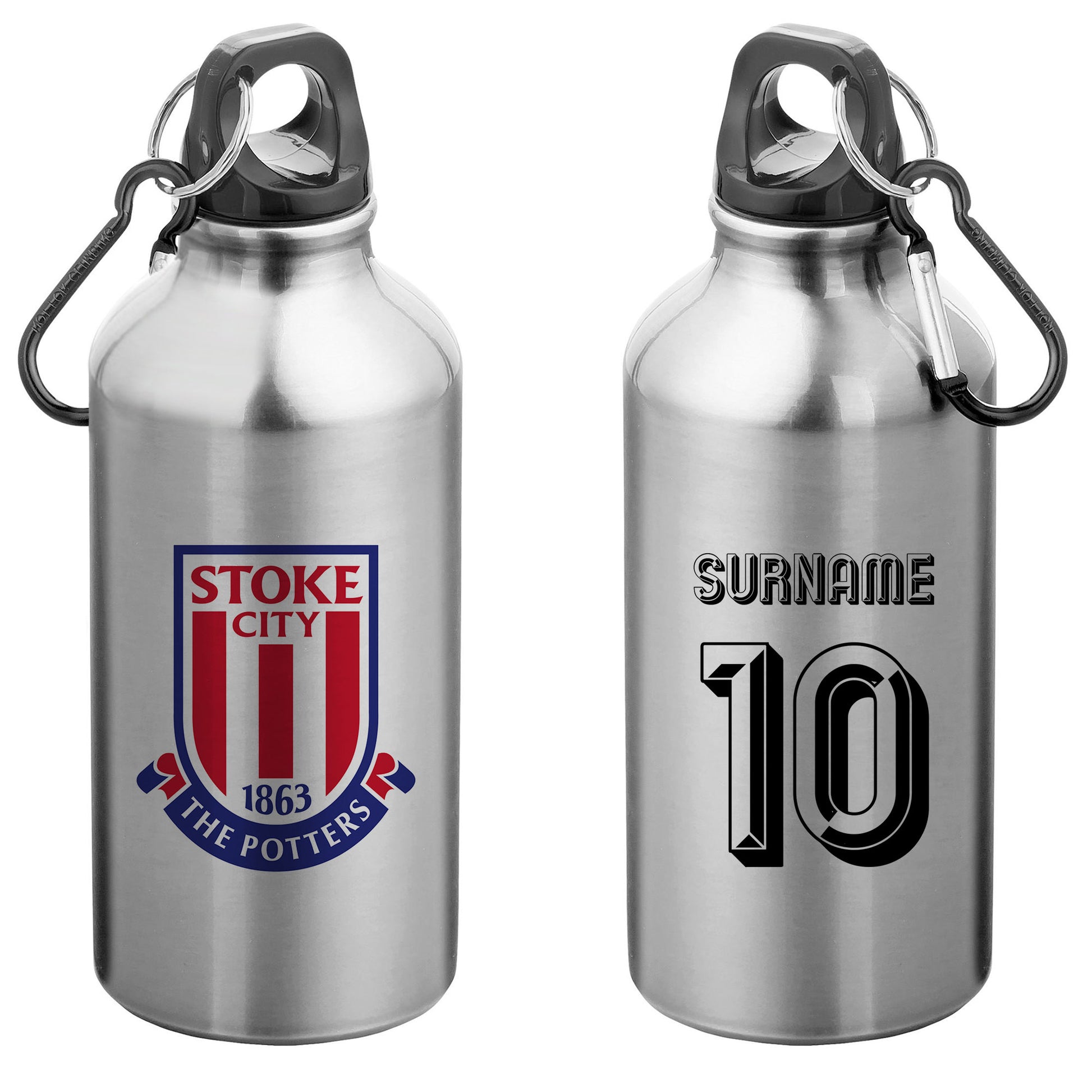 Stoke City FC Retro Shirt Silver Sport Bottle with Carabiner