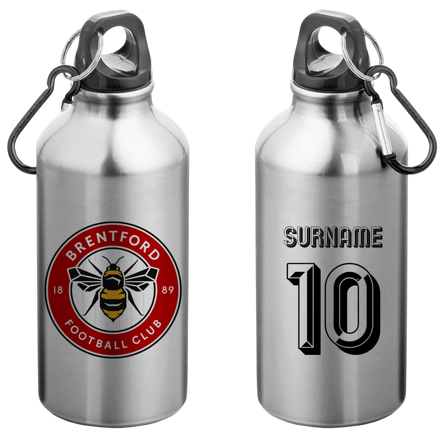 Brentford FC Retro Shirt Silver Sport Bottle with Carabiner