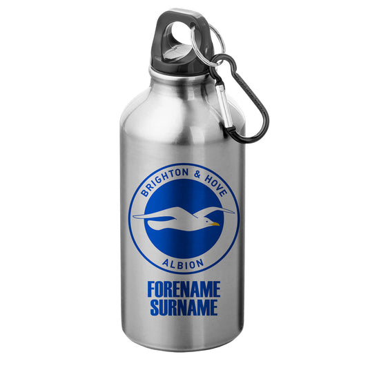 Brighton & Hove Albion FC Bold Crest Silver Sport Bottle with Carabiner