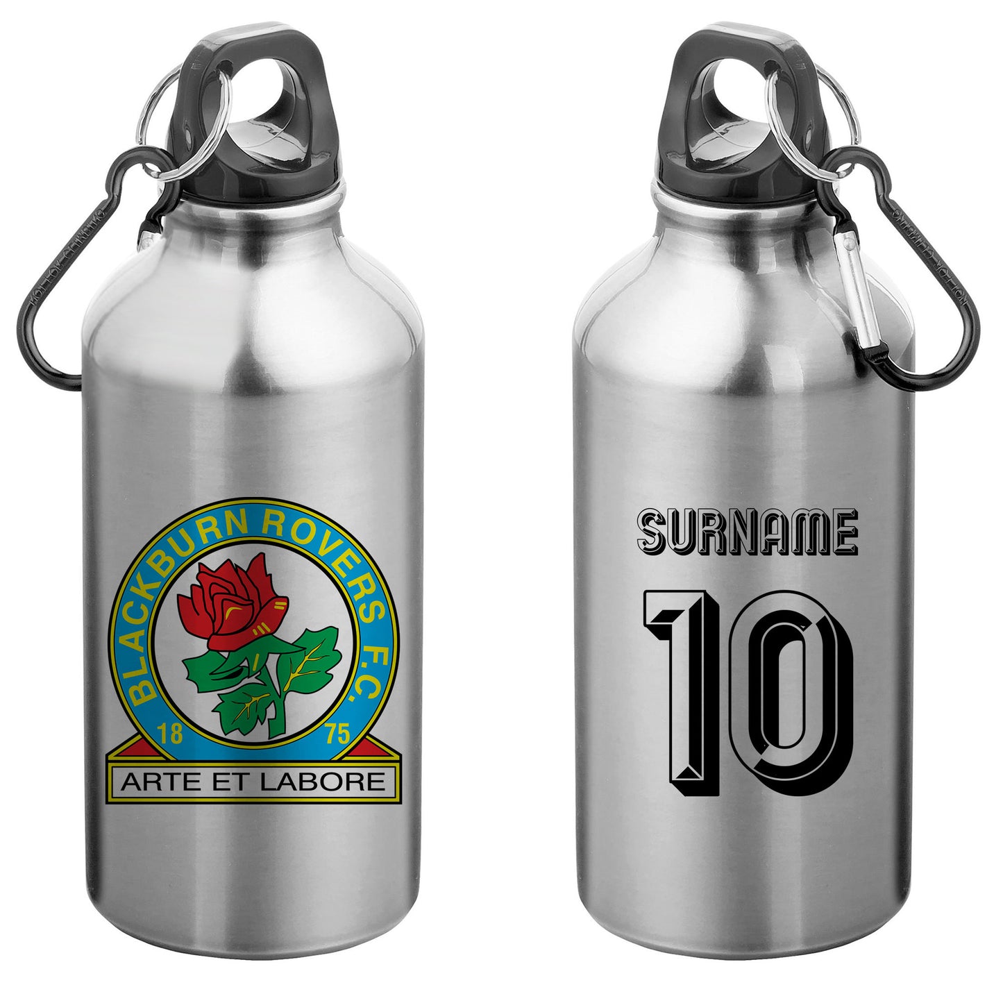 Blackburn Rovers FC Retro Shirt Silver Sport Bottle with Carabiner