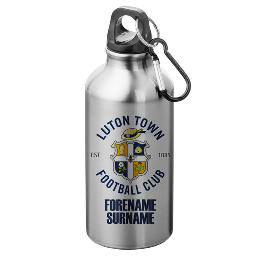 Luton Town FC Bold Crest Silver Sport Bottle with Carabiner