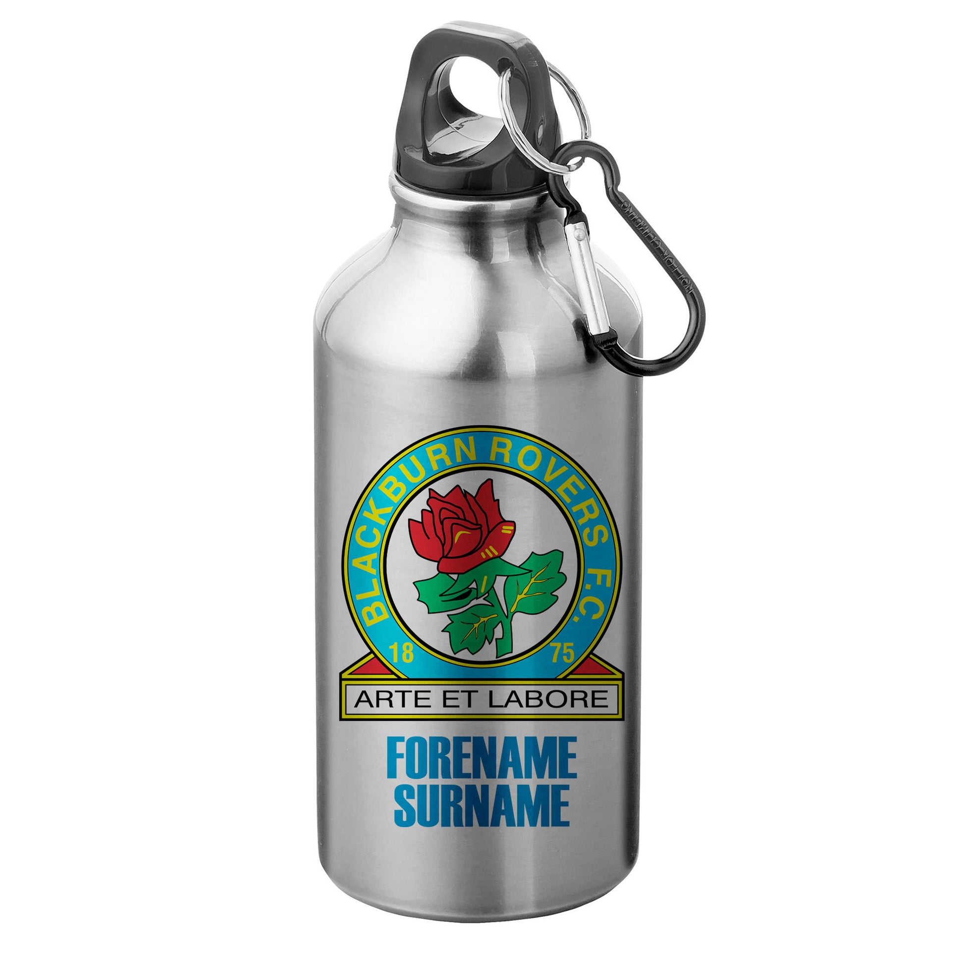 Blackburn Rovers FC Bold Crest Silver Sport Bottle with Carabiner