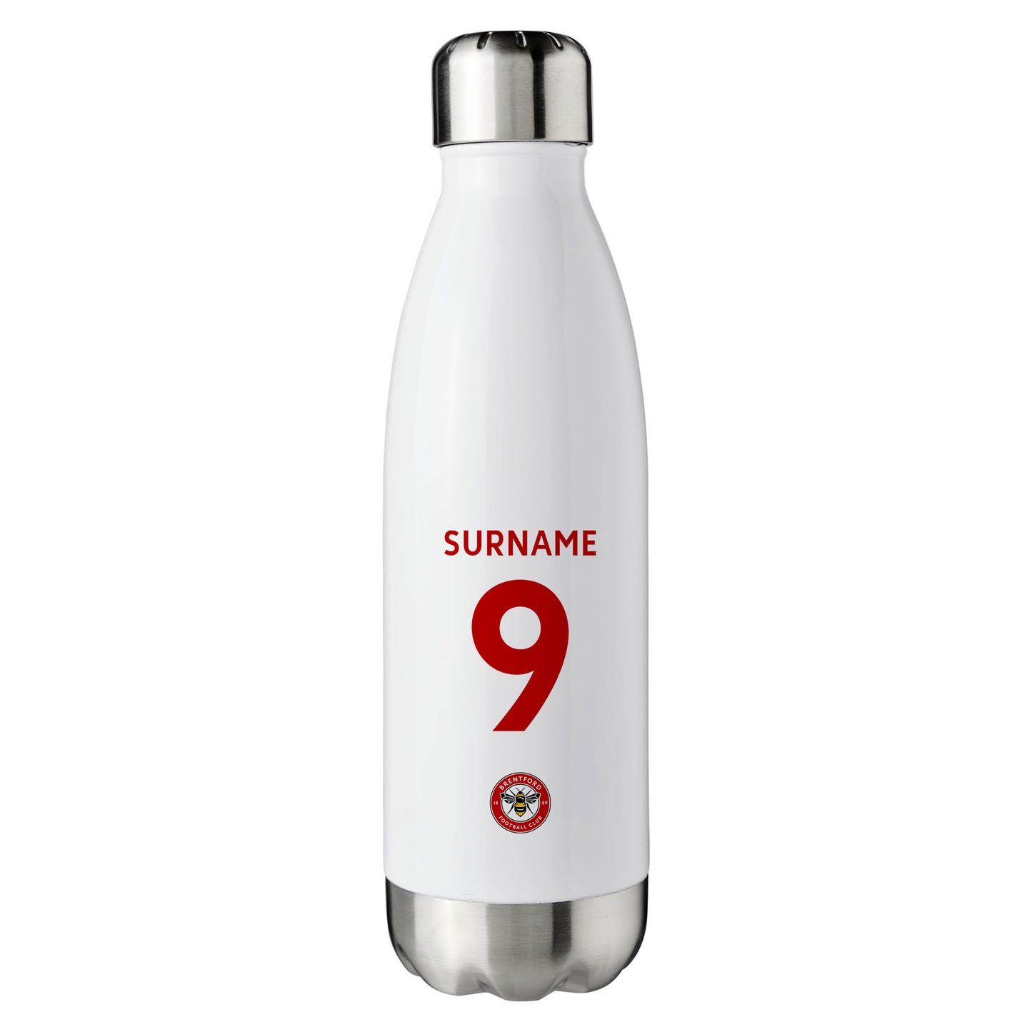 Brentford FC Back of Shirt White Insulated Water Bottle