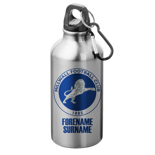 Millwall FC Bold Crest Silver Sport Bottle with Carabiner