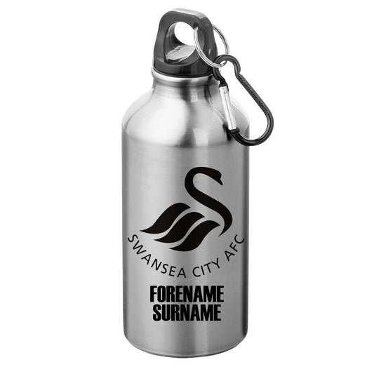 Swansea City AFC Bold Crest Silver Sport Bottle with Carabiner