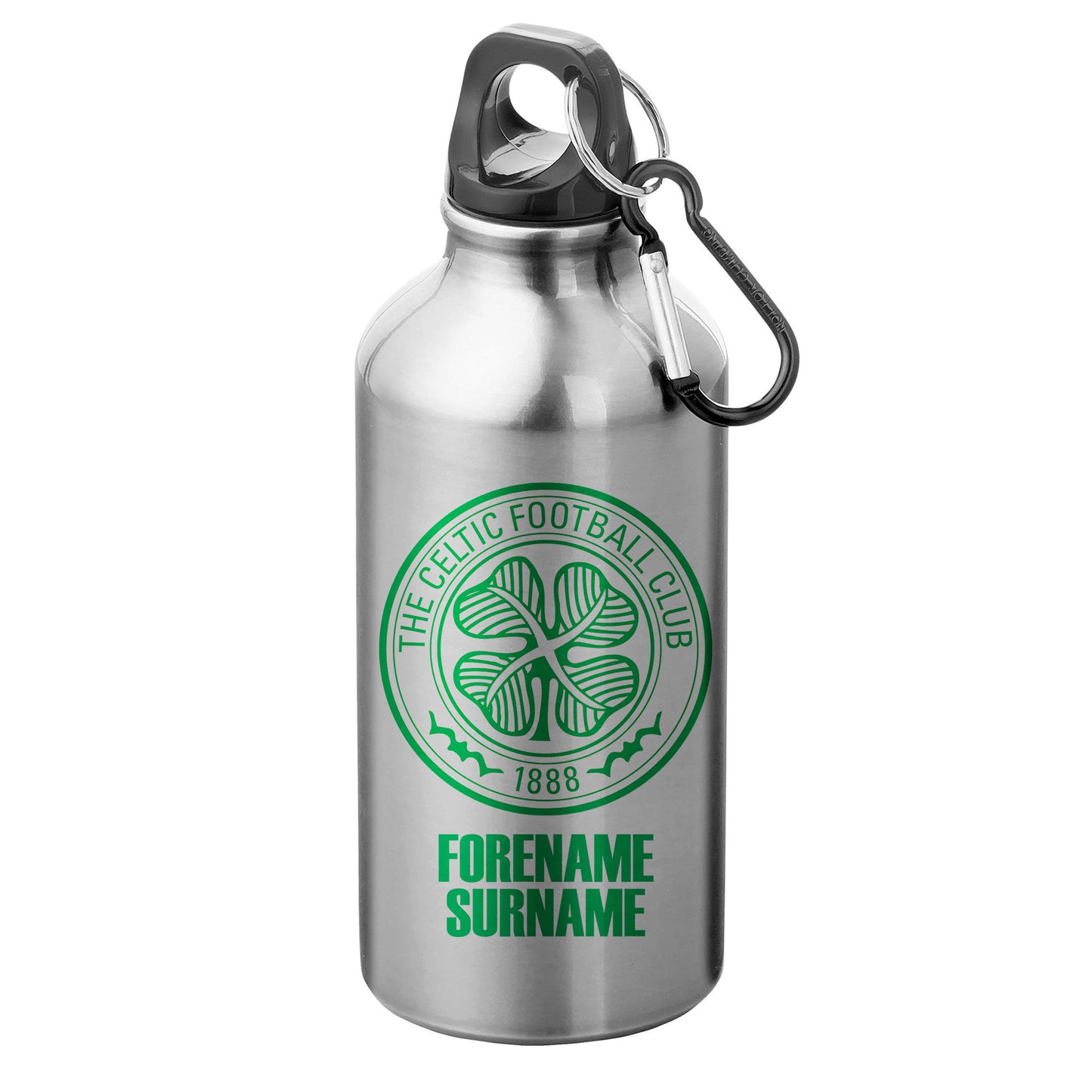 Celtic FC Bold Crest Silver Sport Bottle with Carabiner