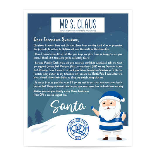 Queens Park Rangers FC Personalised Letter from Santa