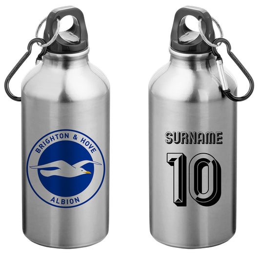 Brighton & Hove Albion FC Retro Shirt Silver Sport Bottle with Carabiner