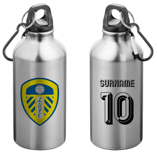 Leeds United FC Retro Shirt Silver Sport Bottle with Carabiner