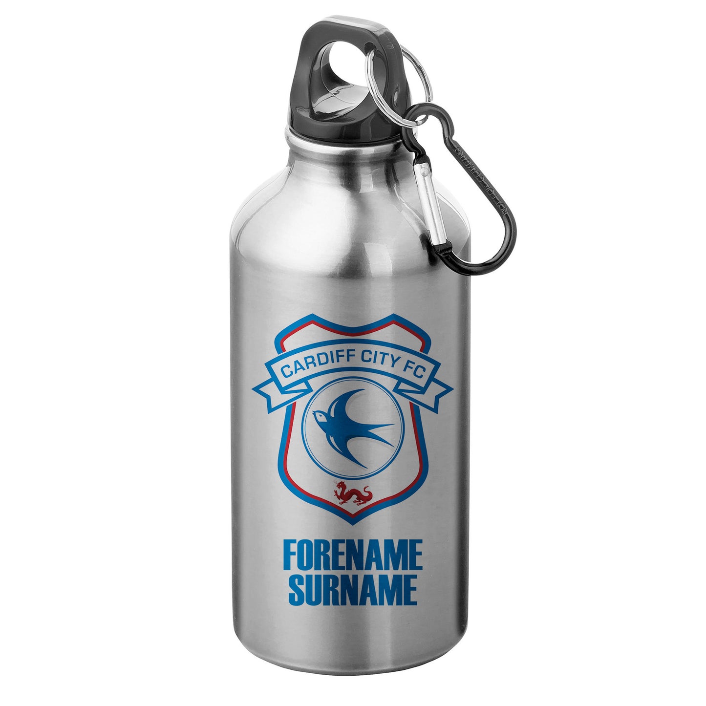 Cardiff City FC Bold Crest Silver Sport Bottle with Carabiner