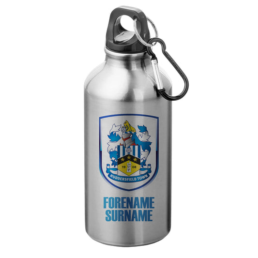 Huddersfield Town AFC Bold Crest Silver Sport Bottle with Carabiner