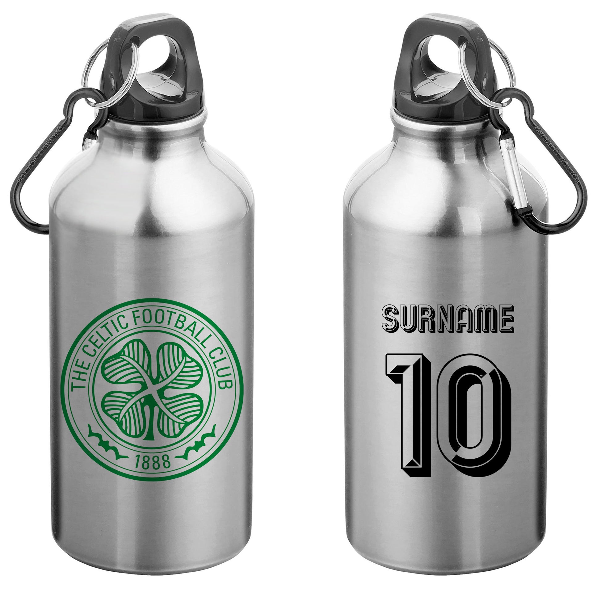 Celtic FC Retro Shirt Silver Sport Bottle with Carabiner