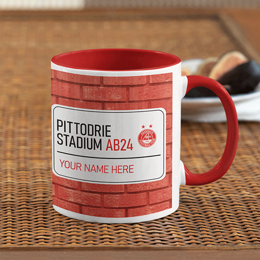 Pittodrie Stadium Road Sign - Red Colour Insert Mug