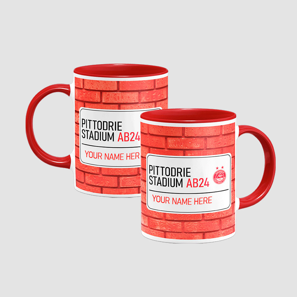 Pittodrie Stadium Road Sign - Red Colour Insert Mug