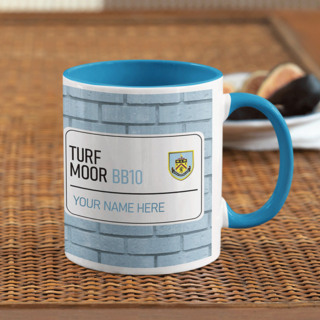 Turf Moor Road Sign - Blue Colour Insert Mug