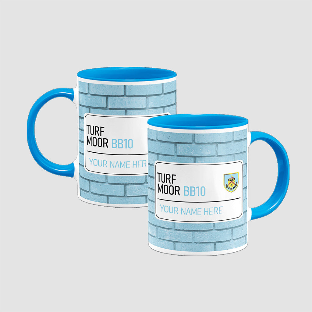 Turf Moor Road Sign - Blue Colour Insert Mug