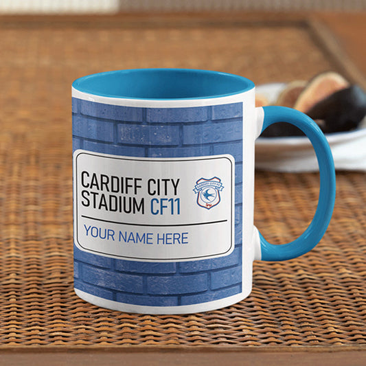 Cardiff City Stadium Road Sign - Blue Colour Insert Mug