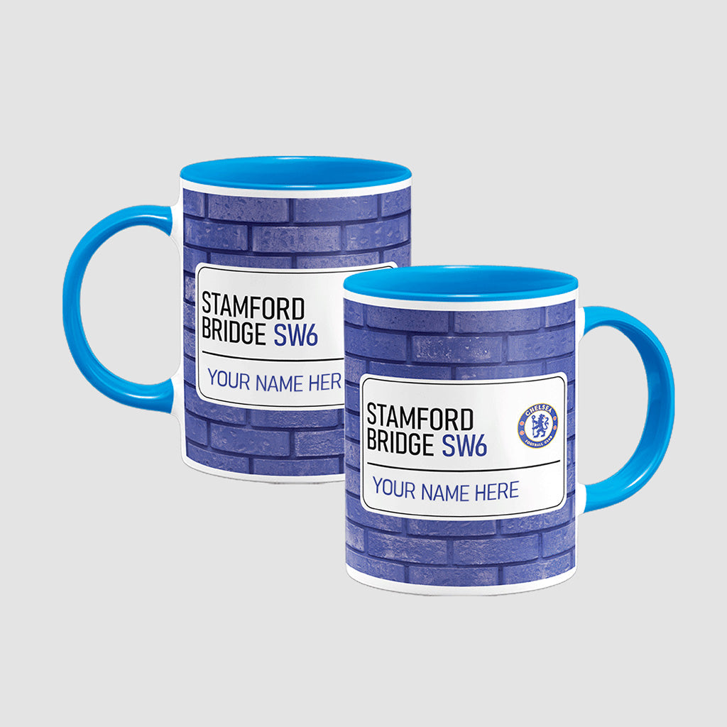 Stamford Bridge Road Sign - Blue Colour Insert Mug