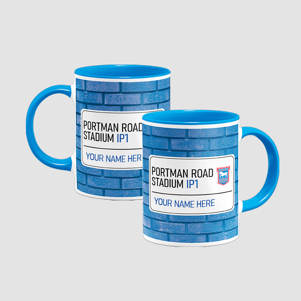 Portman Road Stadium Road Sign - Blue Colour Insert Mug