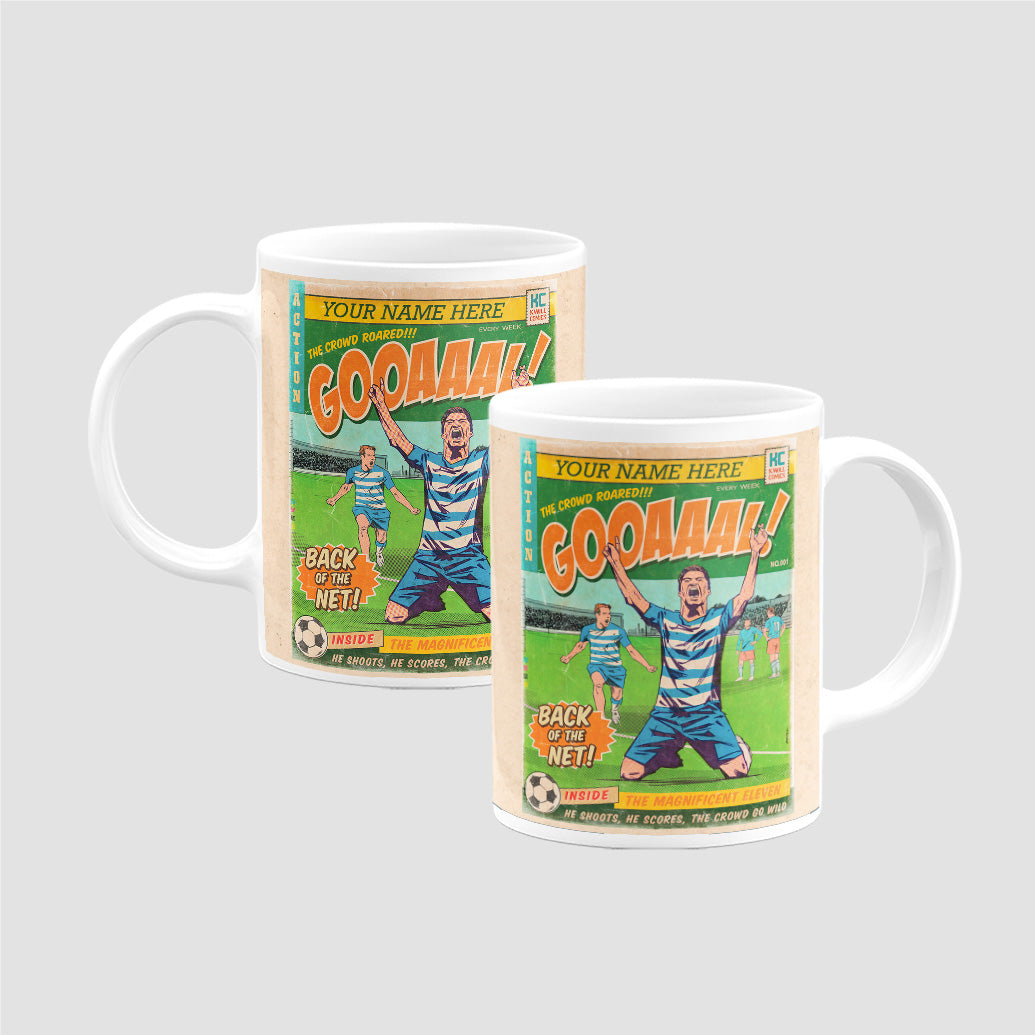 Football Comic Book with Blue & White Mug Set by Kevin Williamson