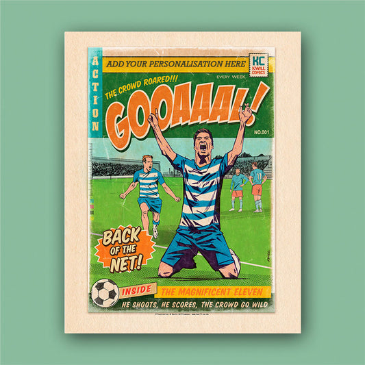 Football Comic Book with Blue & White Art Print Set by Kevin Williamson