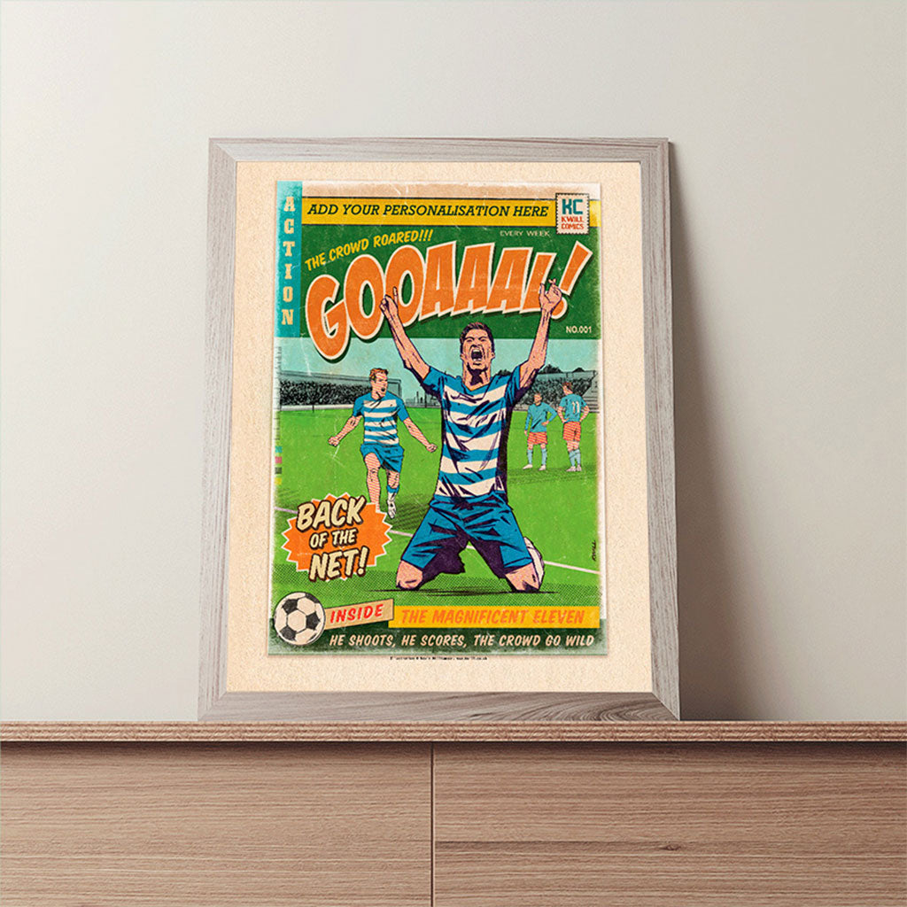 Football Comic Book with Blue & White Art Print Set by Kevin Williamson