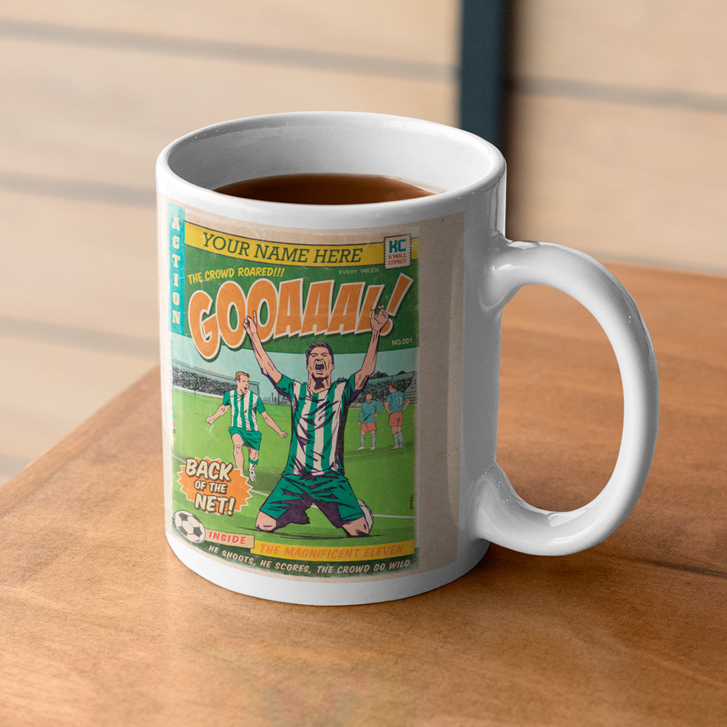 Football Comic Book with Green & White Mug Set by Kevin Williamson