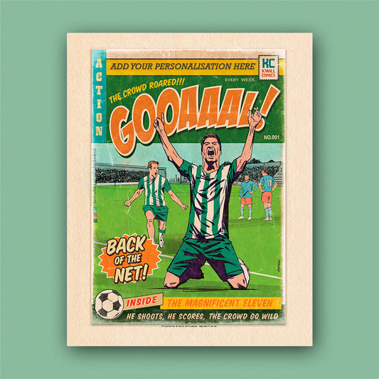 Football Comic Book with Green & White Art Print Set by Kevin Williamson