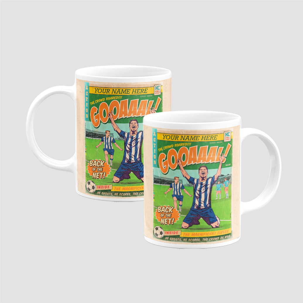 Football Comic Book with Navy & White Mug Set by Kevin Williamson