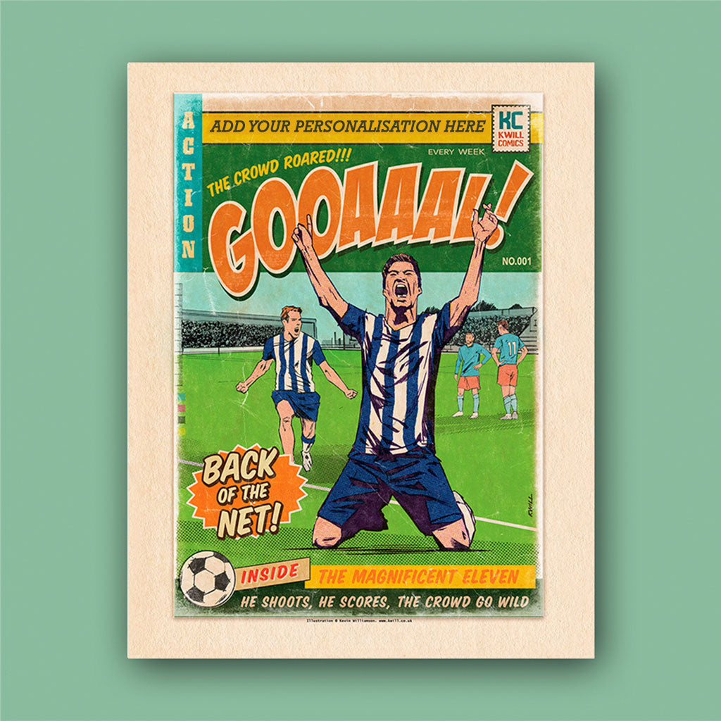 Football Comic Book with Navy & White Art Print Set by Kevin Williamson