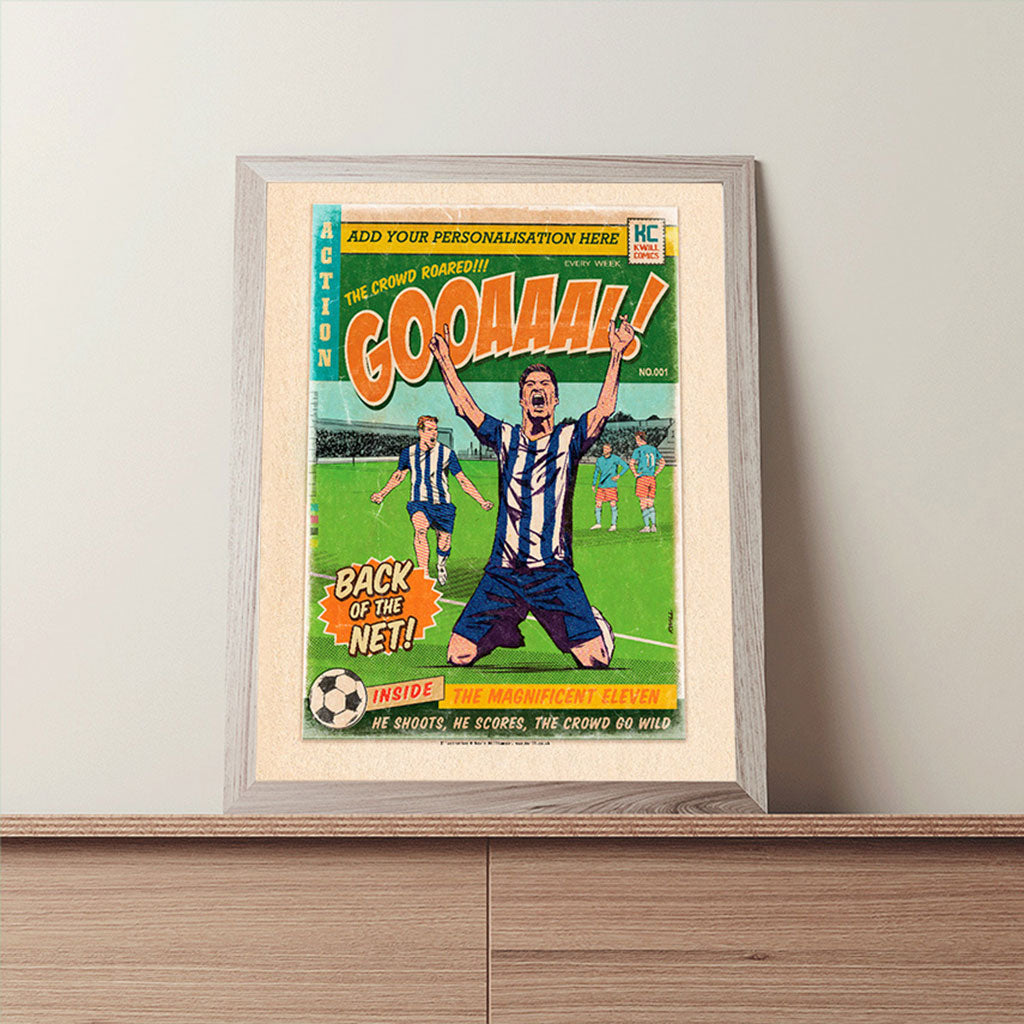 Football Comic Book with Navy & White Art Print Set by Kevin Williamson