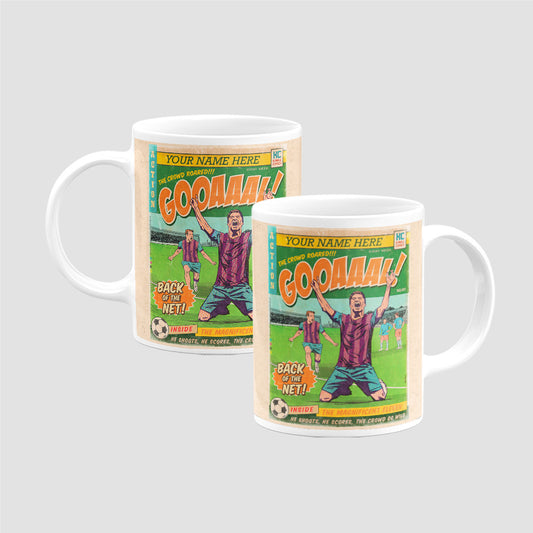 Football Comic Book with Burgandy & Blue Mug Set by Kevin Williamson