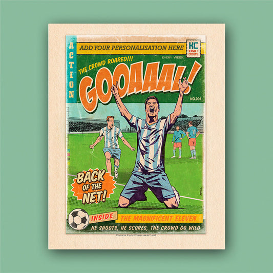 Football Comic Book with Light Blue & white Art Print Set by Kevin Williamson