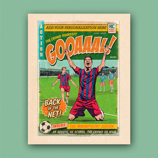 Football Comic Book with Red & Navy Art Print Set by Kevin Williamson