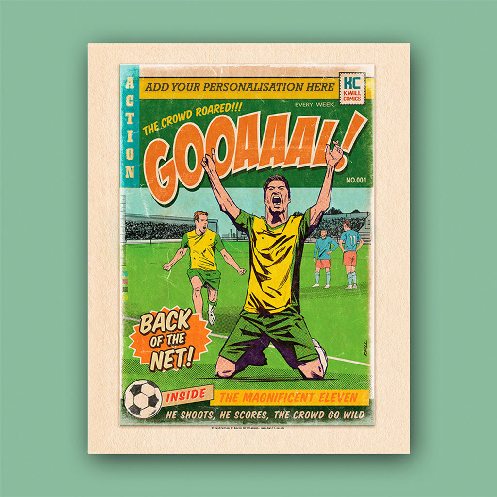 Football Comic Book with Green & Yellow Art Print Set by Kevin Williamson