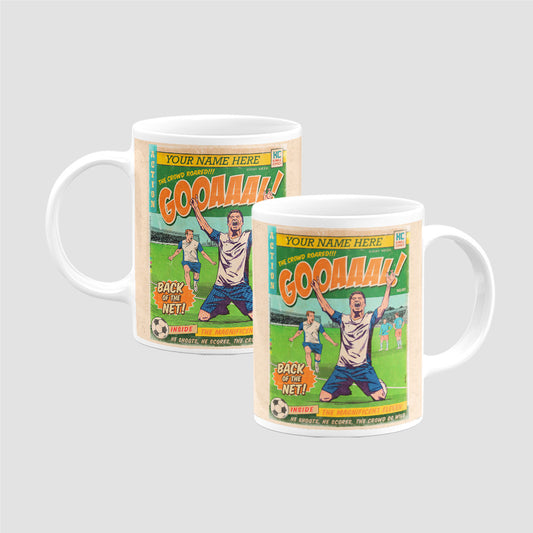 Football Comic Book with White with Blue Sleeves Mug Set by Kevin Williamson