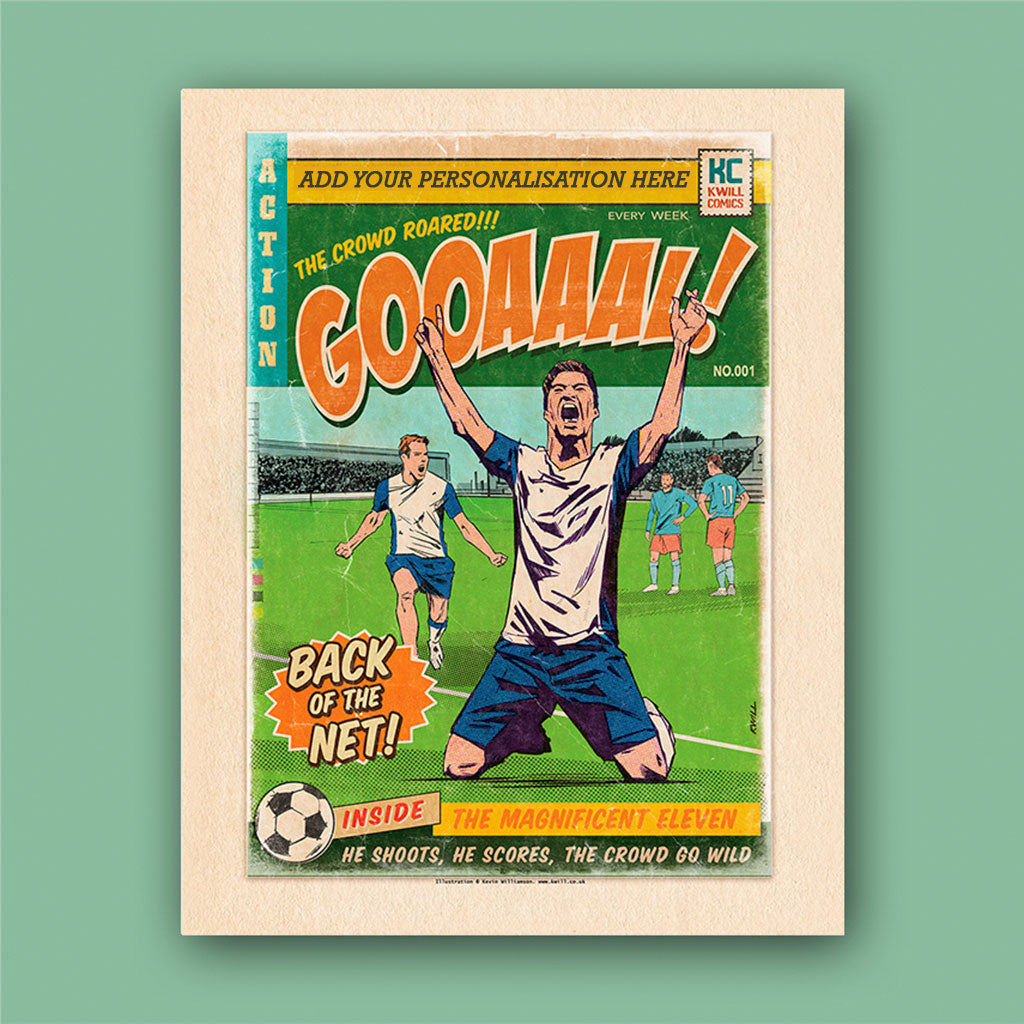 Football Comic Book with White With Blue Sleeves Art Print Set by Kevin Williamson