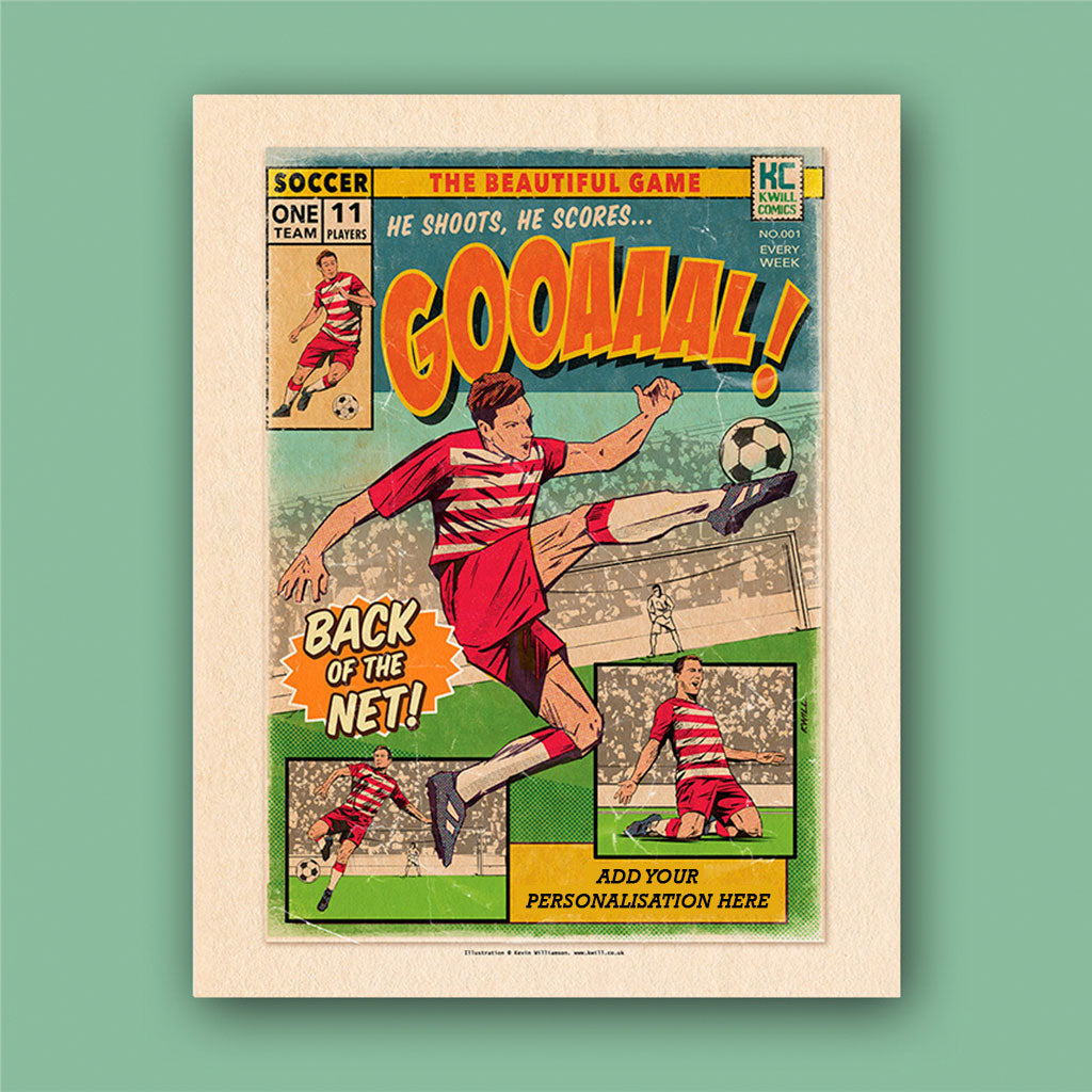 Football Comic Book with Red & White Art Print Set by Kevin Williamson