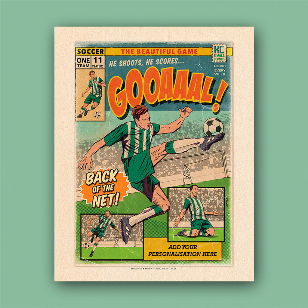 Football Comic Book with Green & White Art Print Set by Kevin Williamson