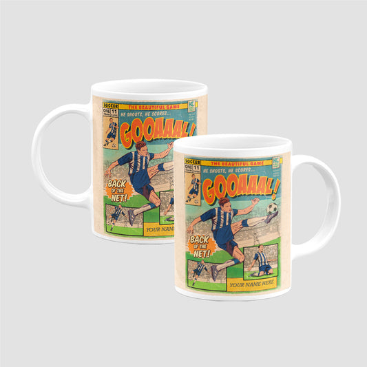 Football Comic Book with Navy & White Mug Set by Kevin Williamson