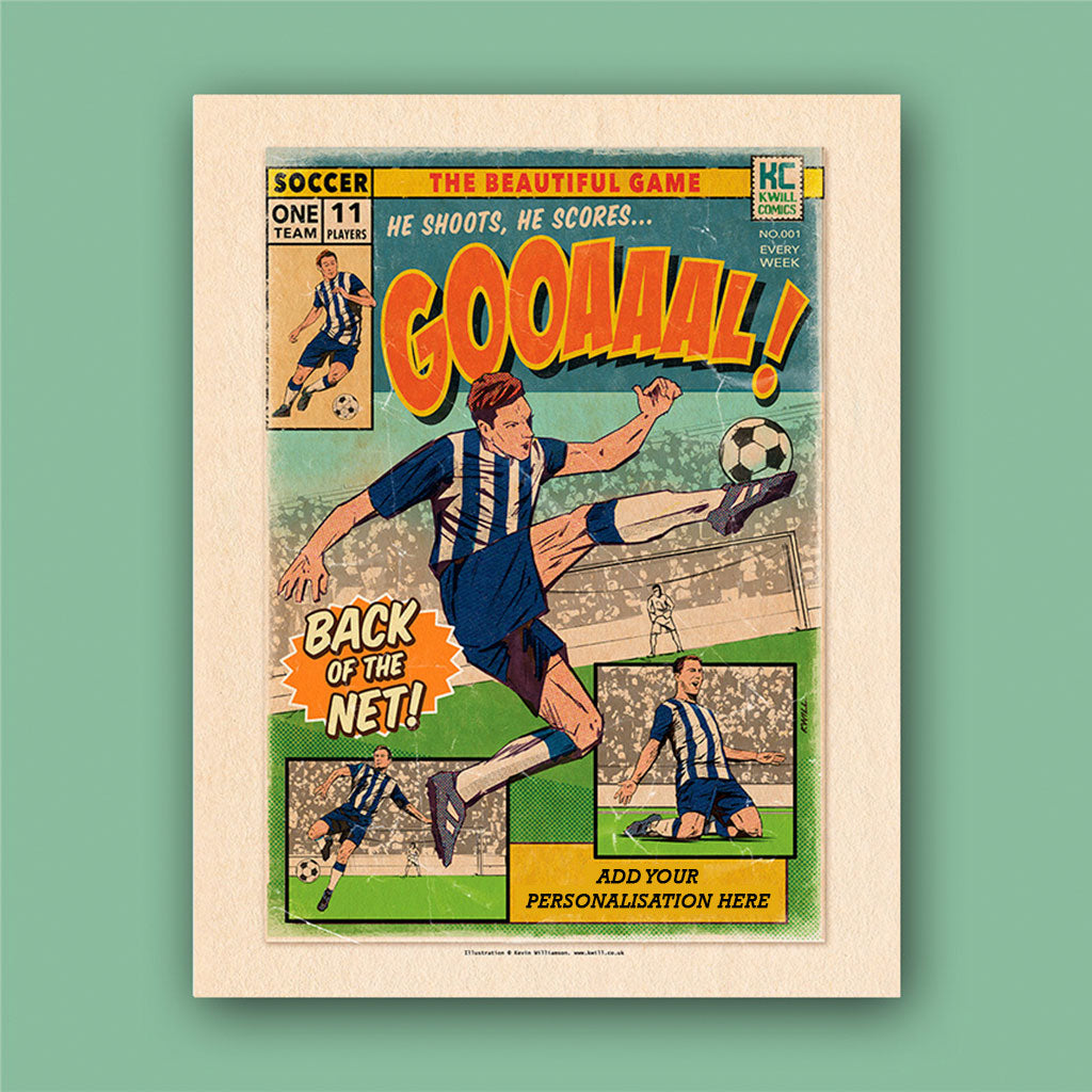 Football Comic Book with Navy & White Art Print Set by Kevin Williamson