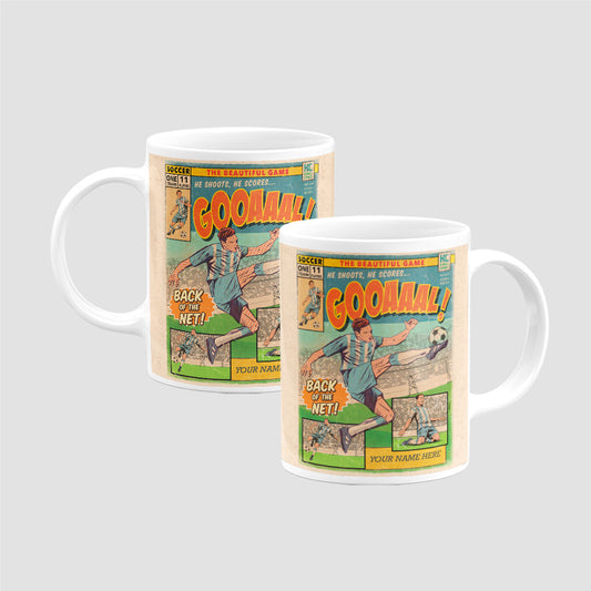 Football Comic Book with Light Blue & White Mug Set by Kevin Williamson